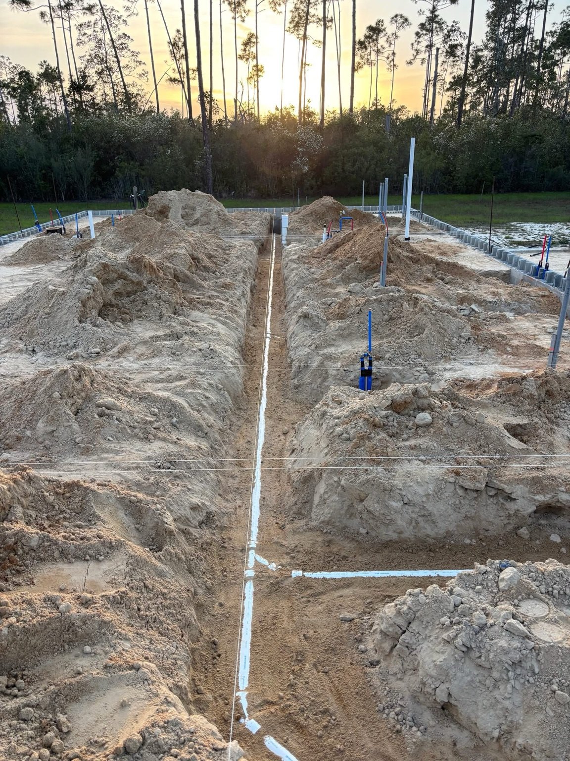 New construction underground plumbing rough-in