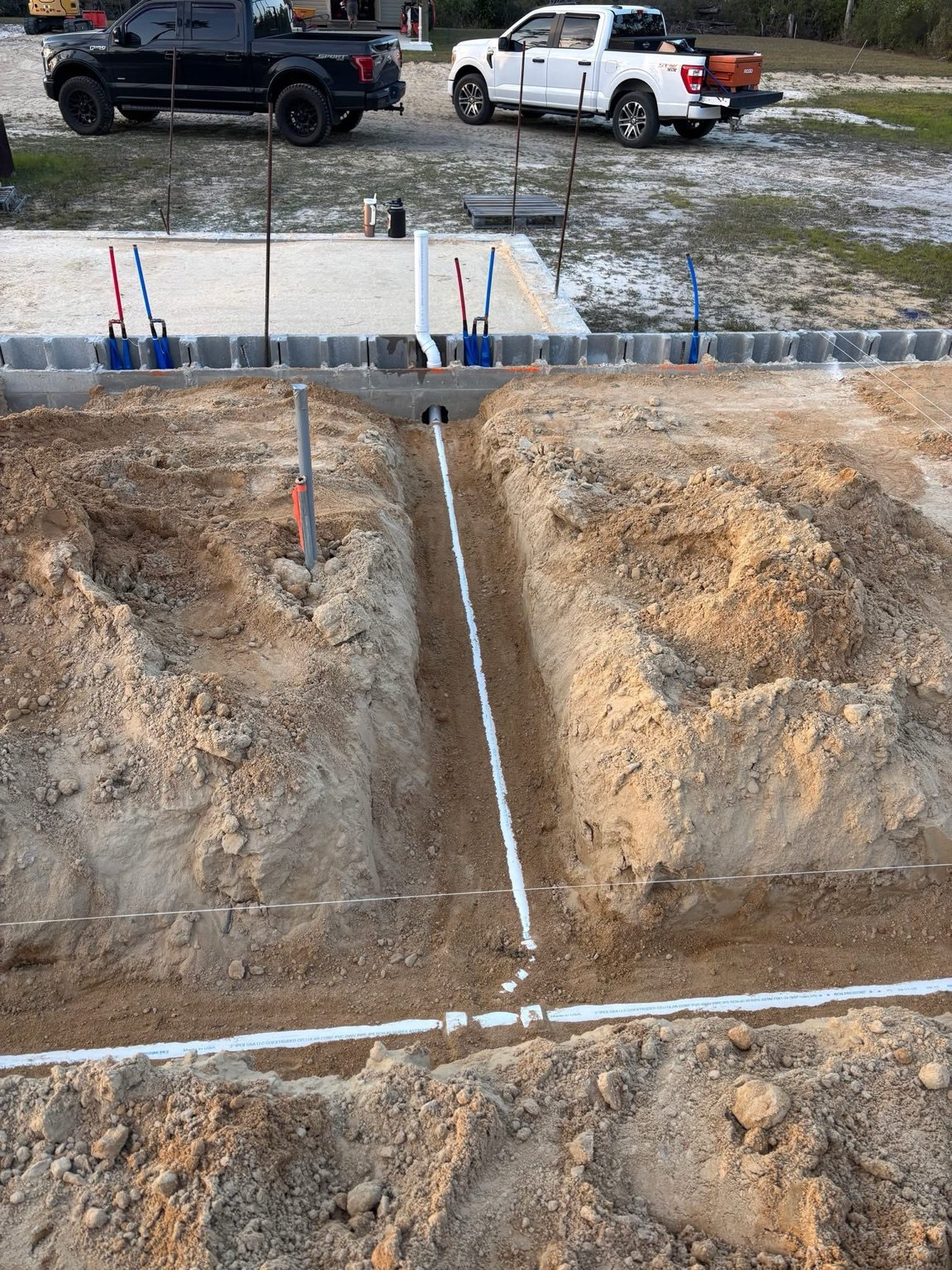 New construction plumbing trench